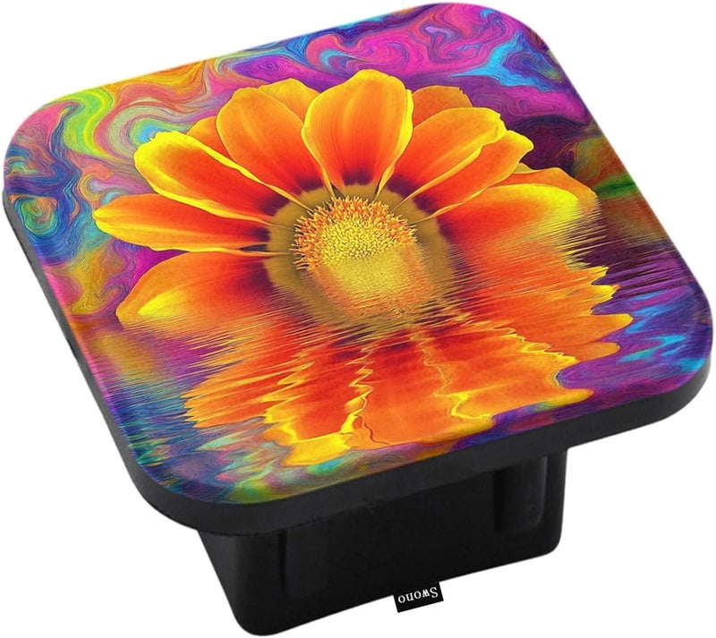 Swono Sunflower Tow Hitch Covers Bright Reflection Wave Colorful Sunflowers Sturdy Rubber Hitch Cover 2 Inch Trailer Hitch Cover Plug Cap Insert for Most Trucks SUV RV and Cars - Image 1